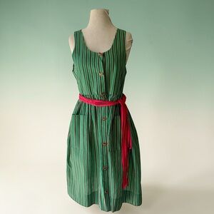 Vtg 80s Hearts Watermelon Green Stripe Jumper Dress Sz M Handmade Cottage